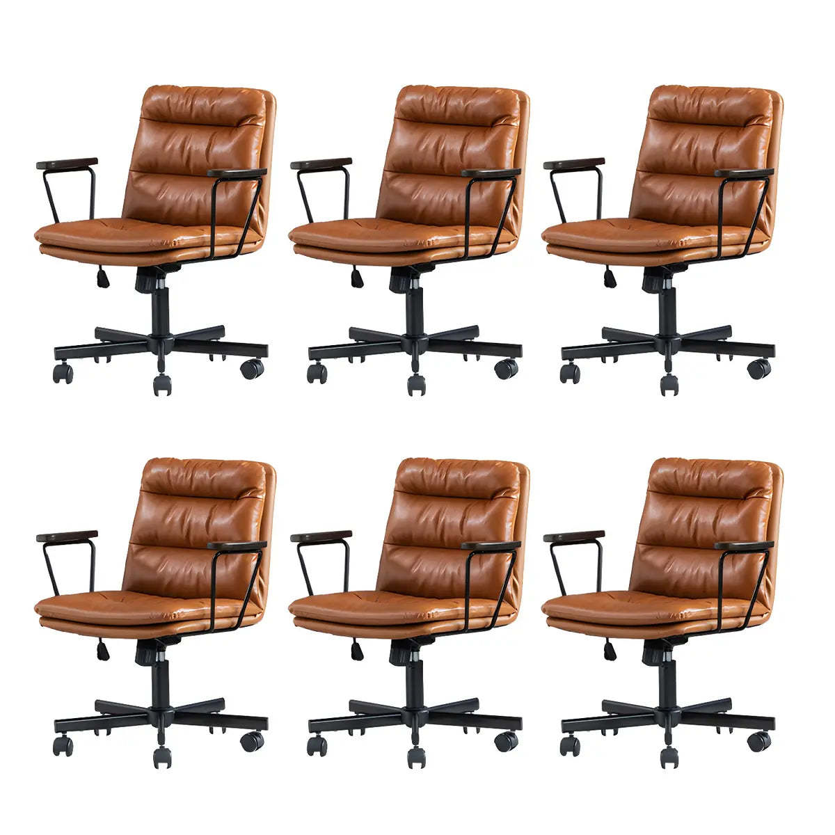 Classic Black Leather Adjustable Ergonomic Office Chair — 8 Piece Set / Orange / Casters Included