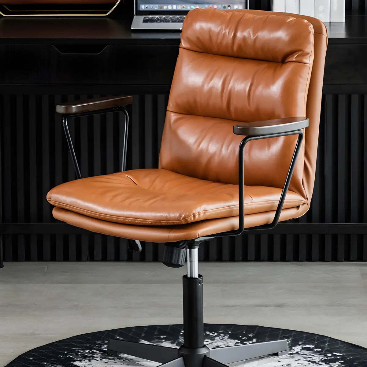 Classic Black Leather Adjustable Ergonomic Office Chair — 1 Piece / Coffee / Casters Included