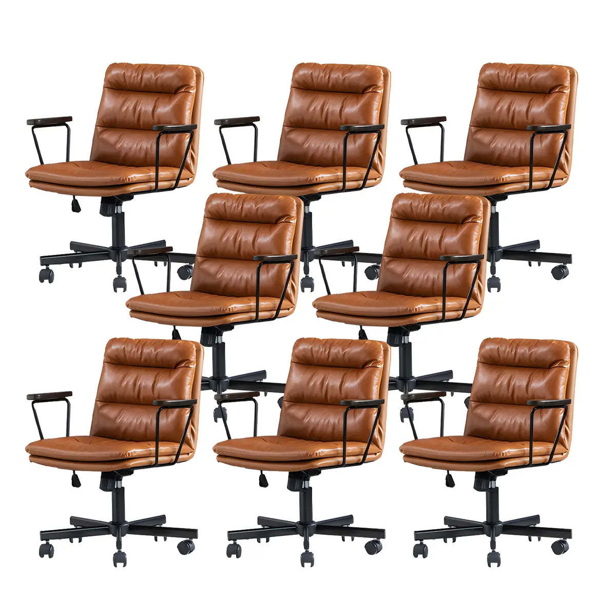 Classic Black Leather Adjustable Ergonomic Office Chair — 8 Piece Set / Orange / Casters Not Included