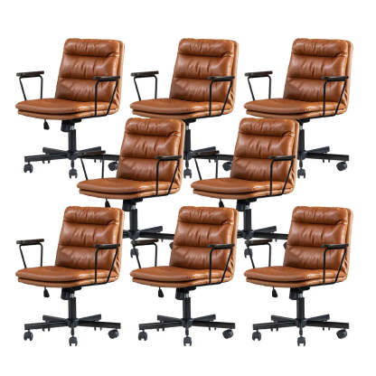 Classic Black Leather Adjustable Ergonomic Office Chair — 8 Piece Set / Orange / Casters Not Included