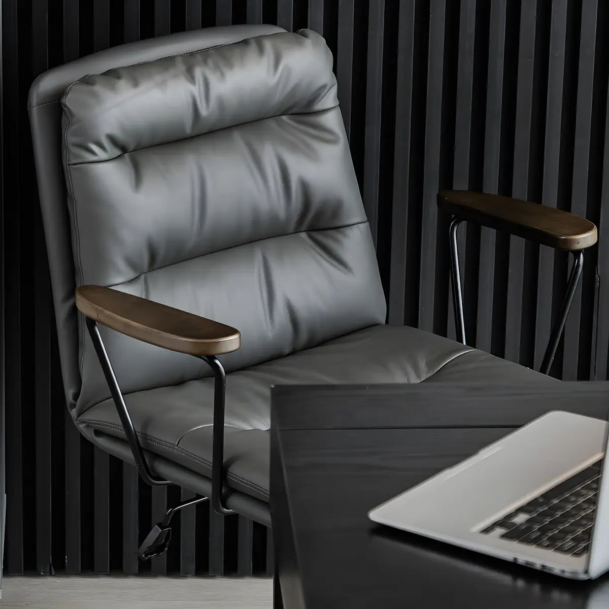 Classic Black Leather Adjustable Ergonomic Office Chair — 1 Piece / Grey / Casters Included