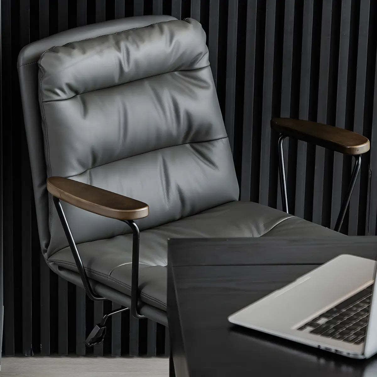 Classic Black Leather Adjustable Ergonomic Office Chair — 1 Piece / Grey / Casters Included