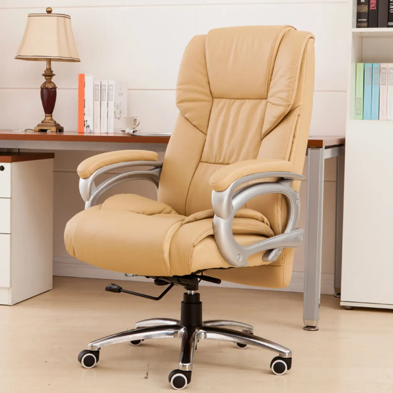 Classic Ergonomic Tan Leather Adjustable Office Chair — Cow Leather