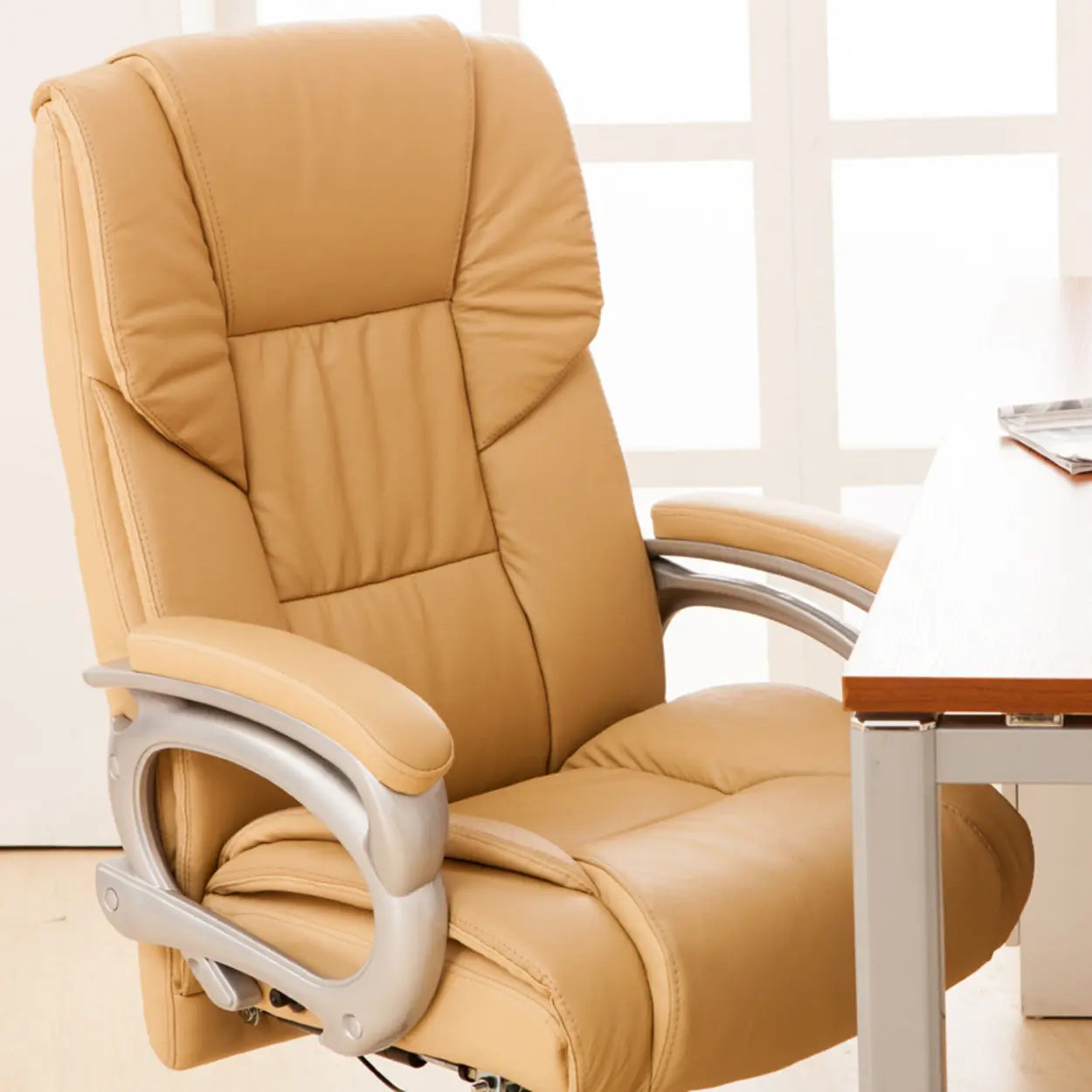 Classic Ergonomic Tan Leather Adjustable Office Chair