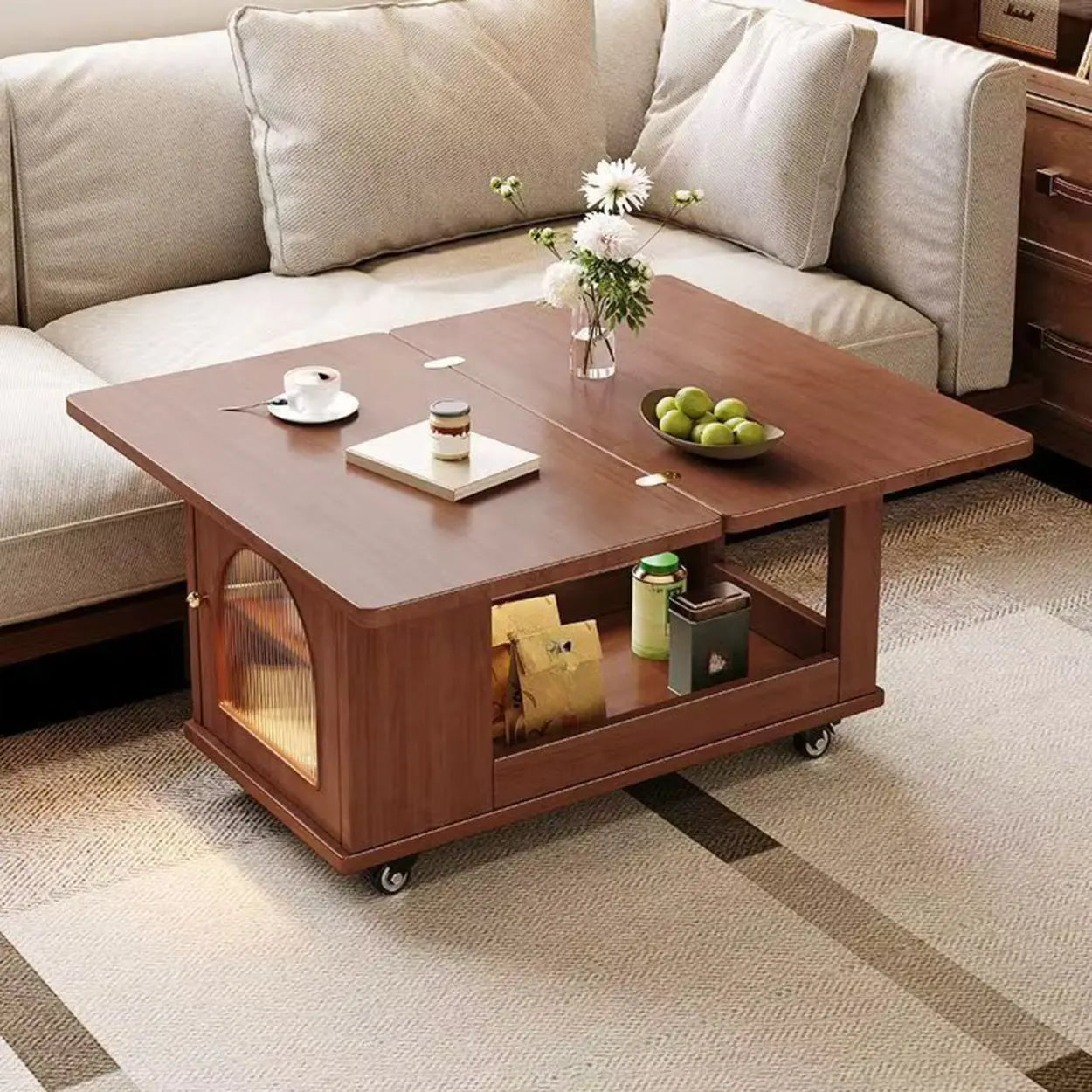 Classic Foldable Brown Wood Side Table