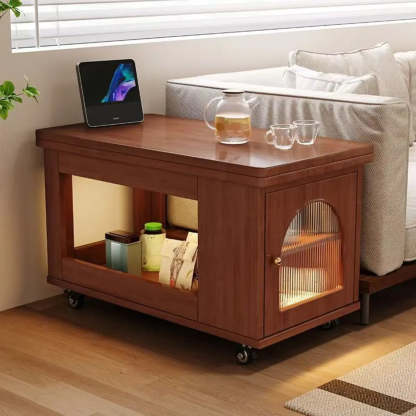 Classic Foldable Brown Wood Side Table — White