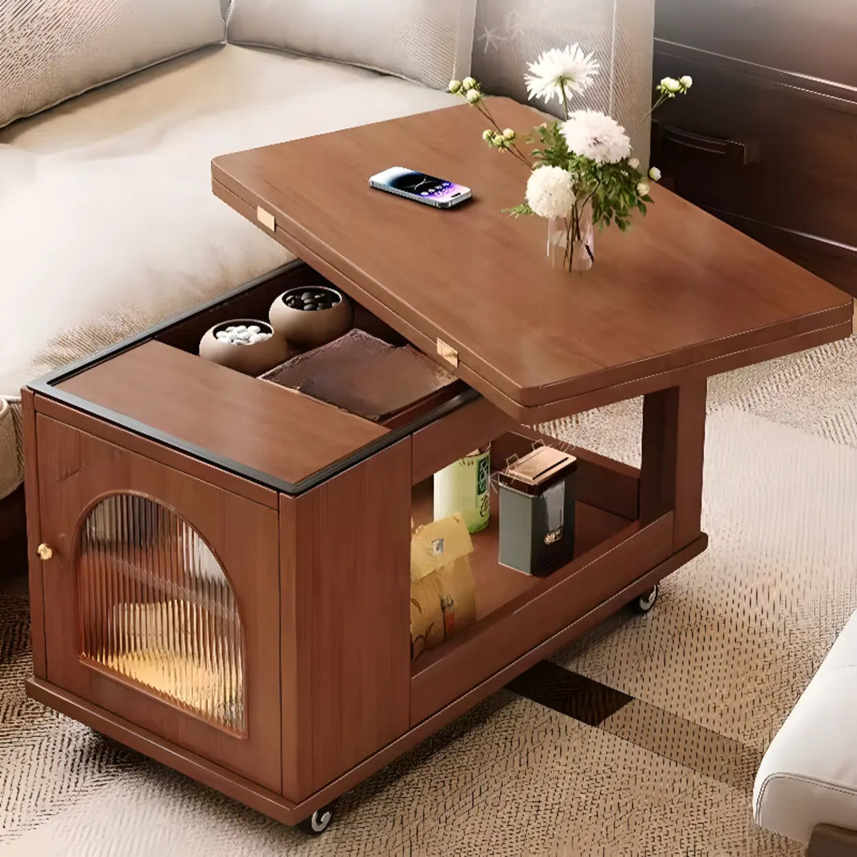 Classic Foldable Brown Wood Side Table — Natural