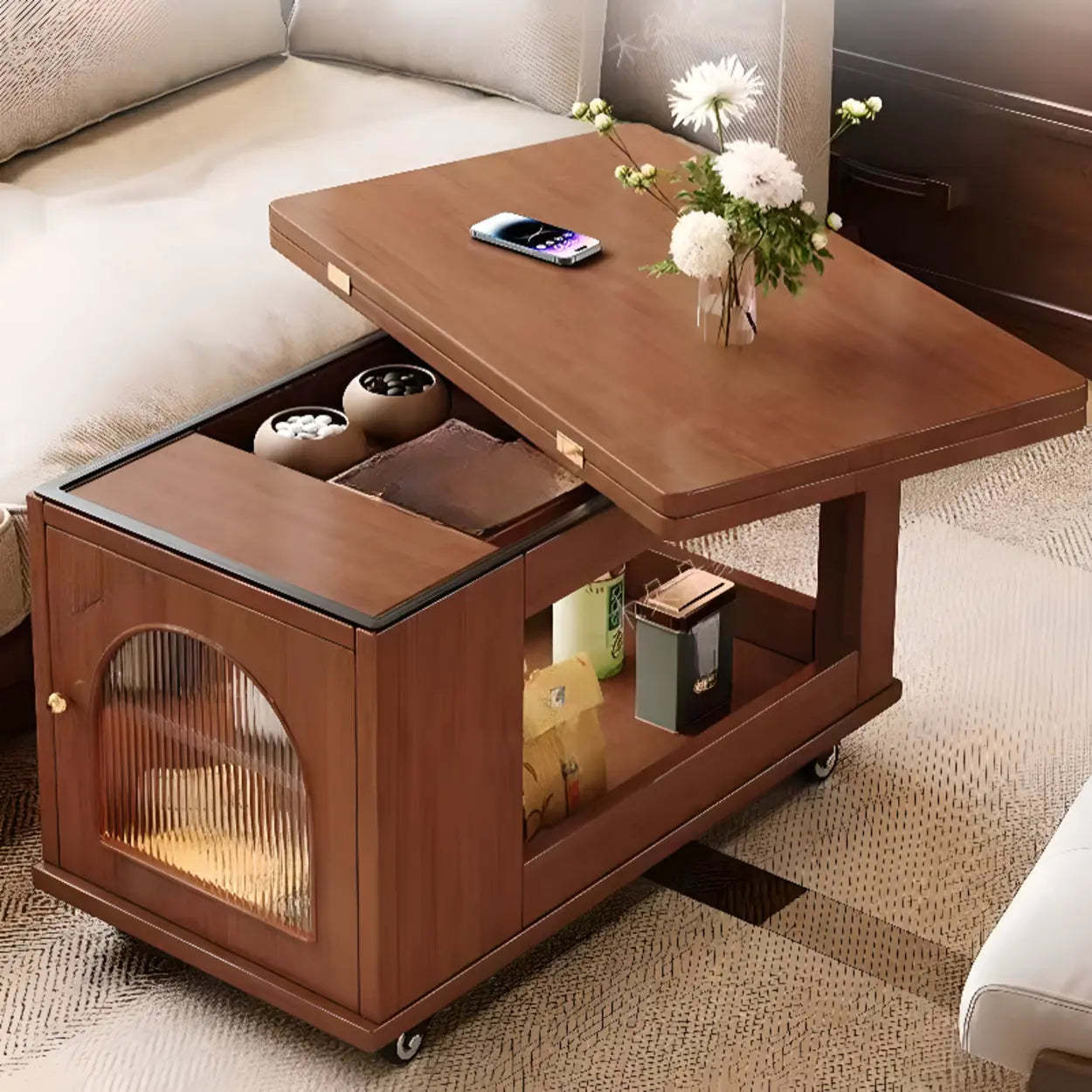 Classic Foldable Brown Wood Side Table — Natural