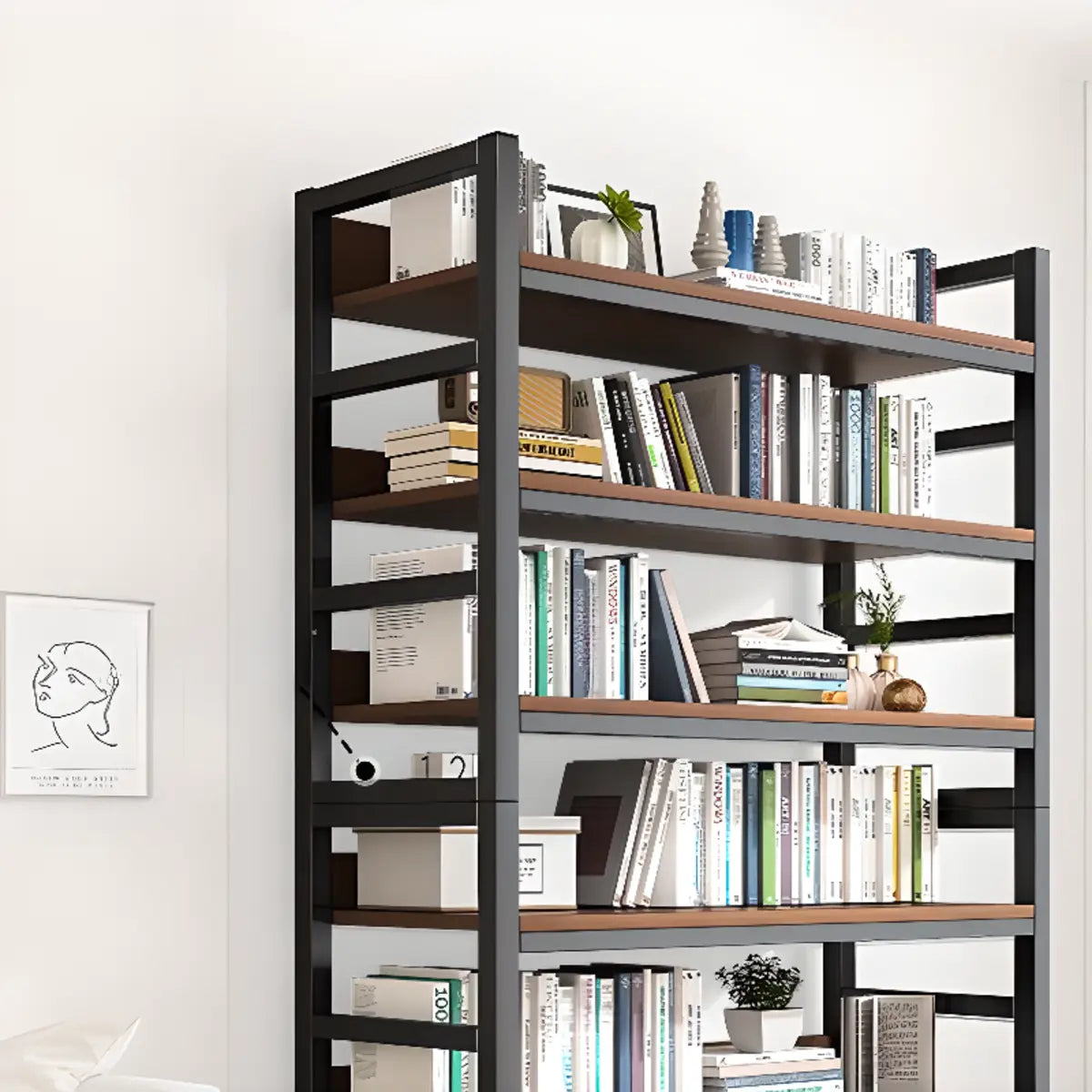 Classic Multi-Shelf Vertical Alloy Display Bookcase — Brown