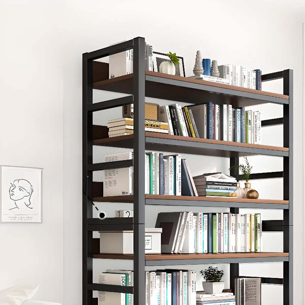 Classic Multi-Shelf Vertical Alloy Display Bookcase — Brown
