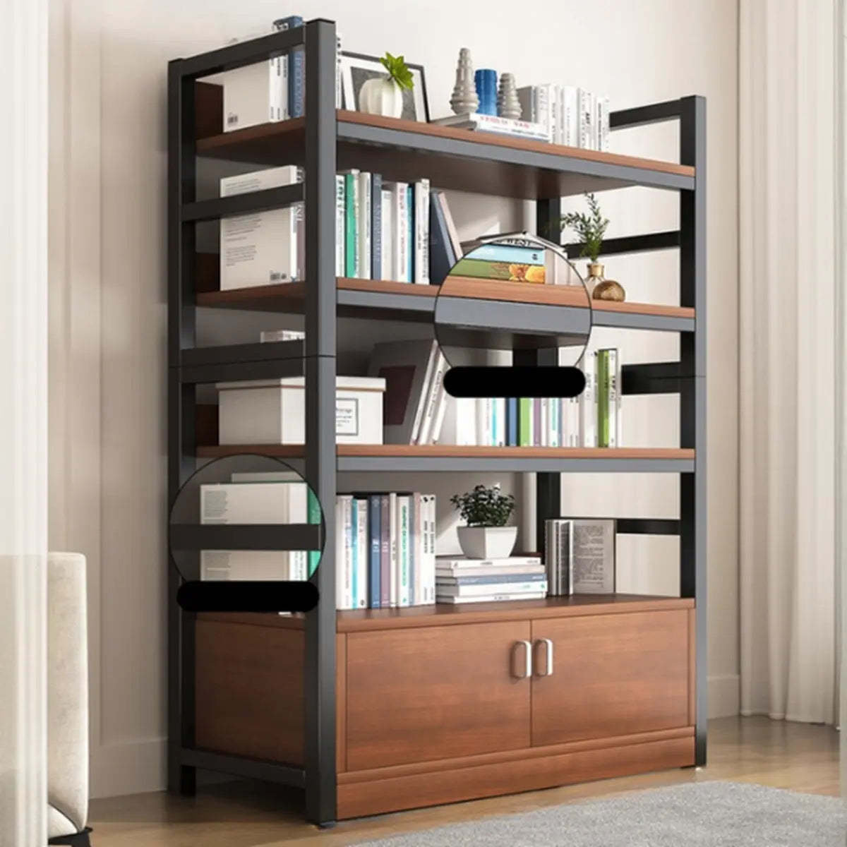 Classic Multi-Shelf Vertical Alloy Display Bookcase — Brown