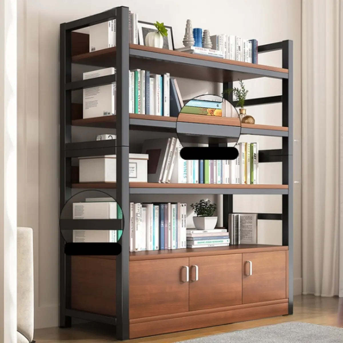 Classic Multi-Shelf Vertical Alloy Display Bookcase — Brown