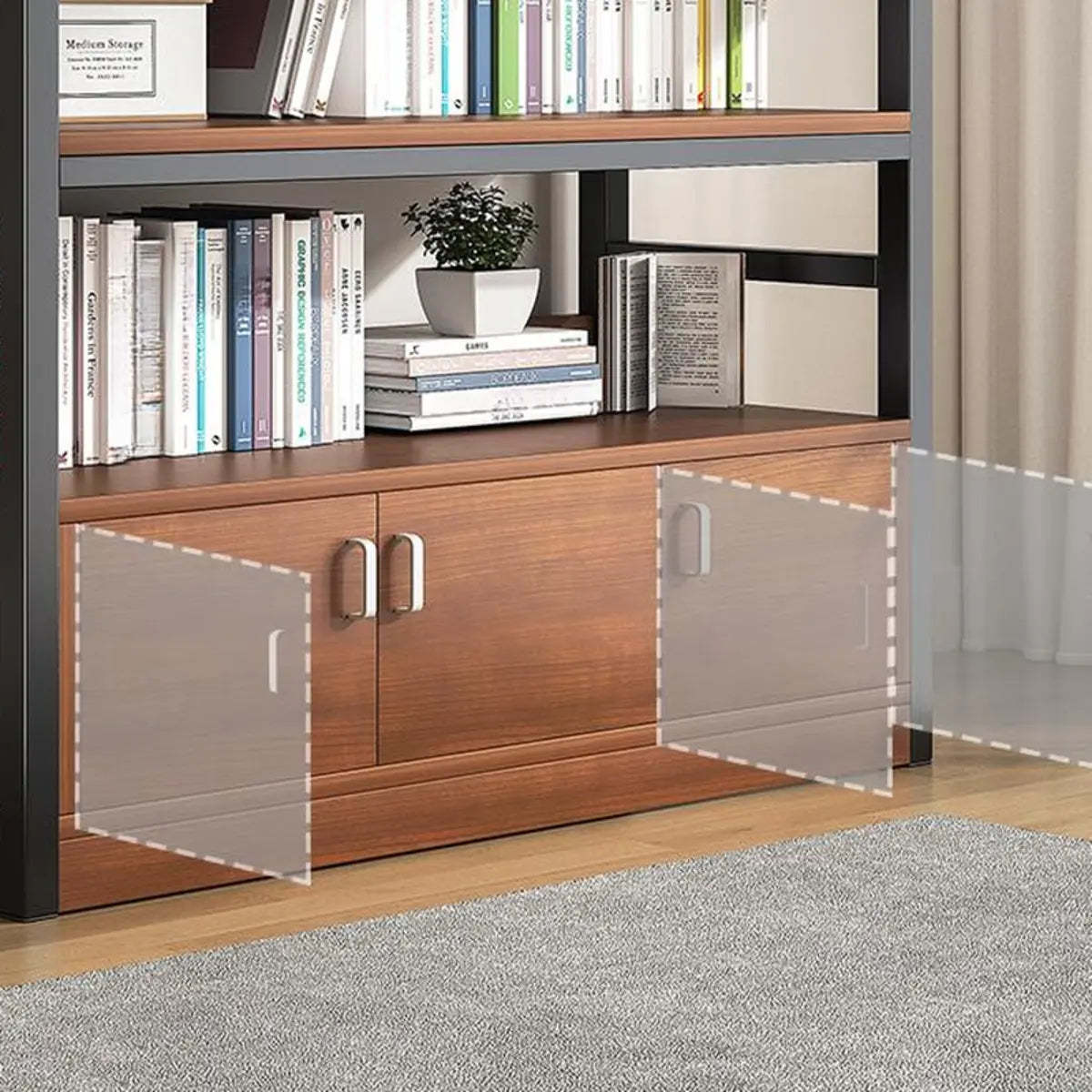 Classic Multi-Shelf Vertical Alloy Display Bookcase — Brown
