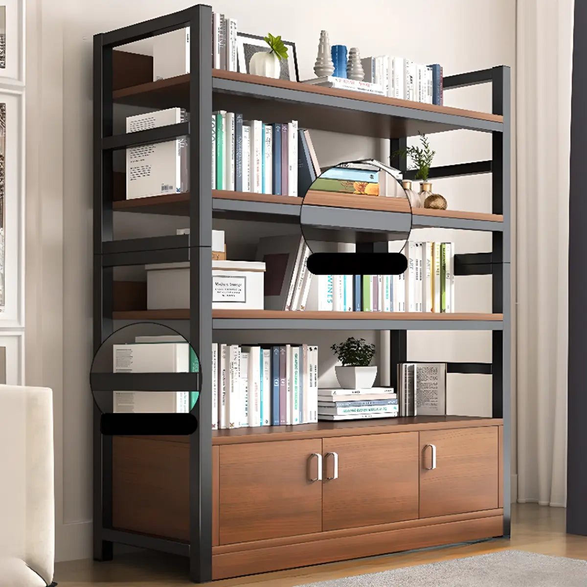 Classic Multi-Shelf Vertical Alloy Display Bookcase — Brown