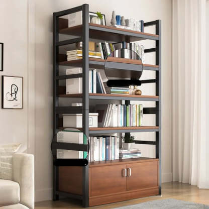 Classic Multi-Shelf Vertical Alloy Display Bookcase — Dark Walnut