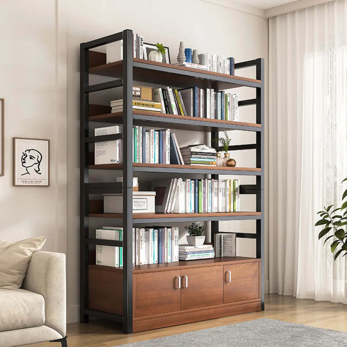 Classic Multi-Shelf Vertical Alloy Display Bookcase — Brown