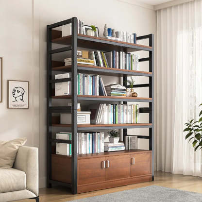 Classic Multi-Shelf Vertical Alloy Display Bookcase — Brown