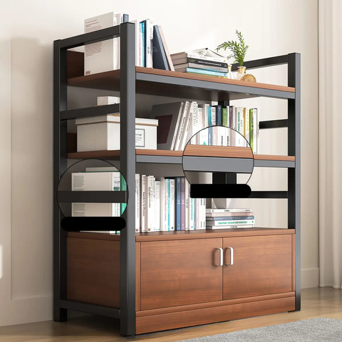 Classic Multi-Shelf Vertical Alloy Display Bookcase — Brown