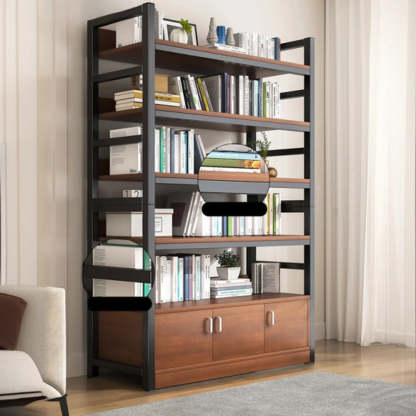 Classic Multi-Shelf Vertical Alloy Display Bookcase — Dark Walnut