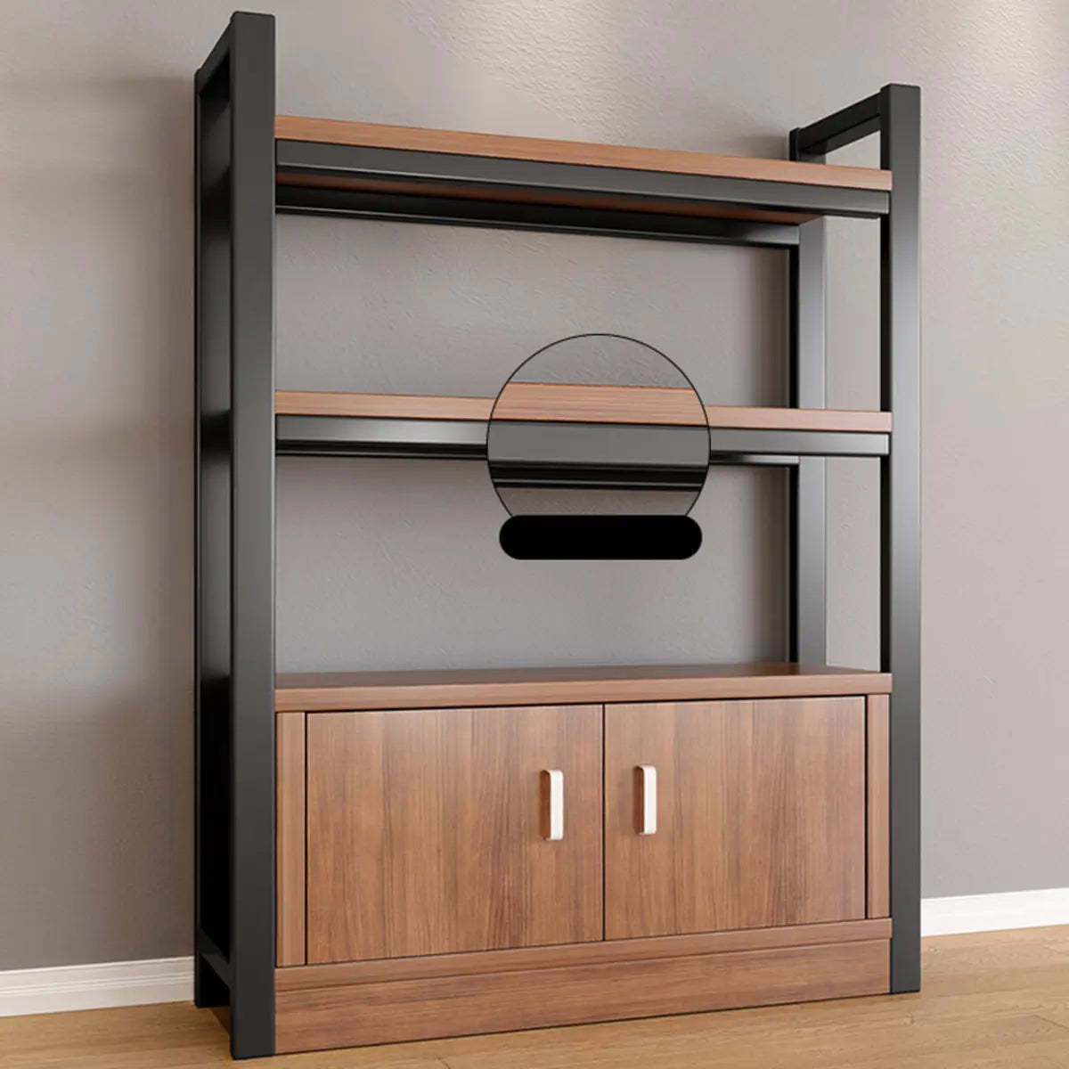 Classic Multi-Shelf Vertical Alloy Display Bookcase — Dark Walnut
