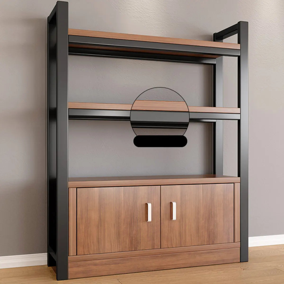 Classic Multi-Shelf Vertical Alloy Display Bookcase — Dark Walnut