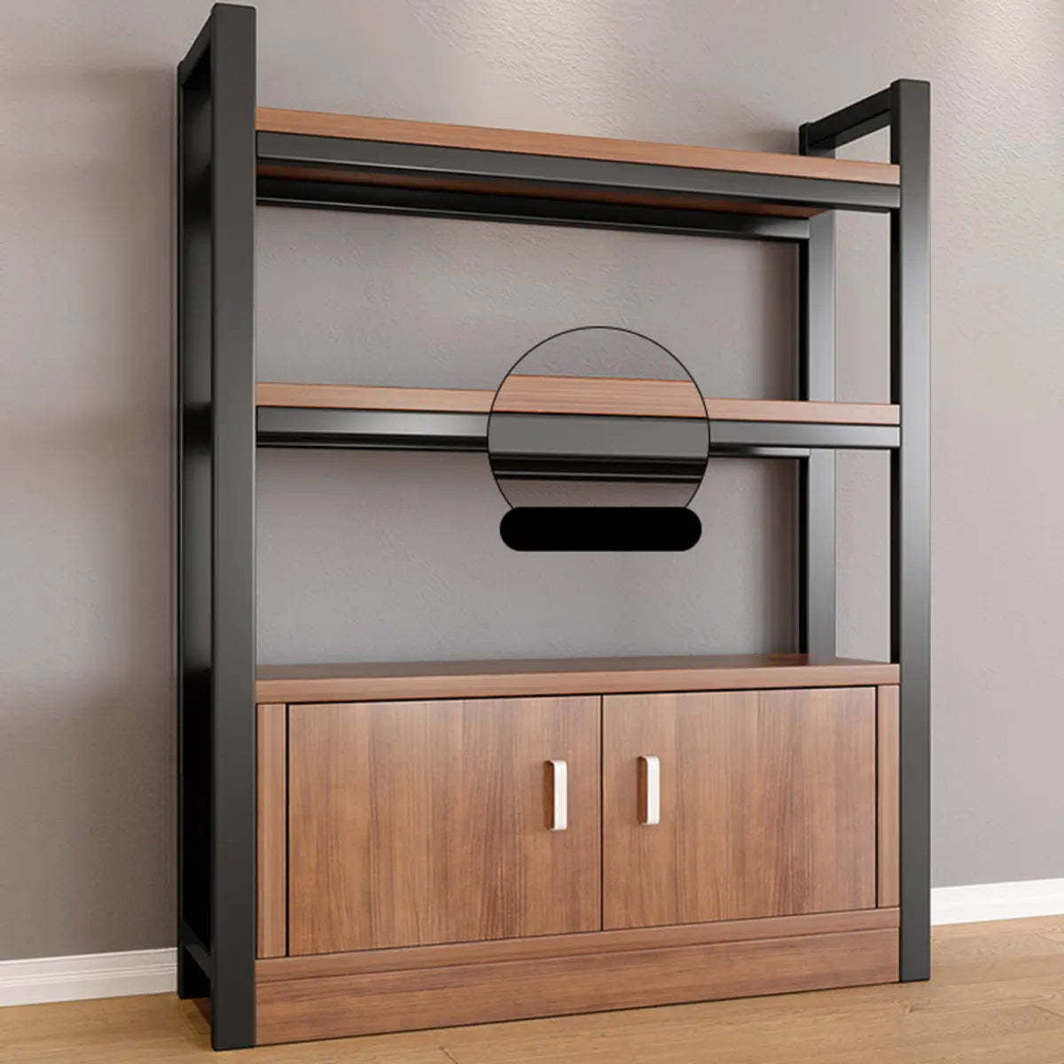 Classic Multi-Shelf Vertical Alloy Display Bookcase — Dark Walnut