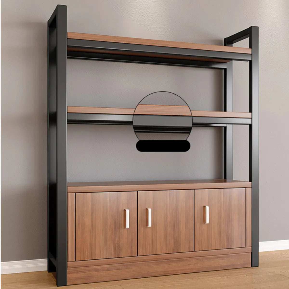 Classic Multi-Shelf Vertical Alloy Display Bookcase — Dark Walnut