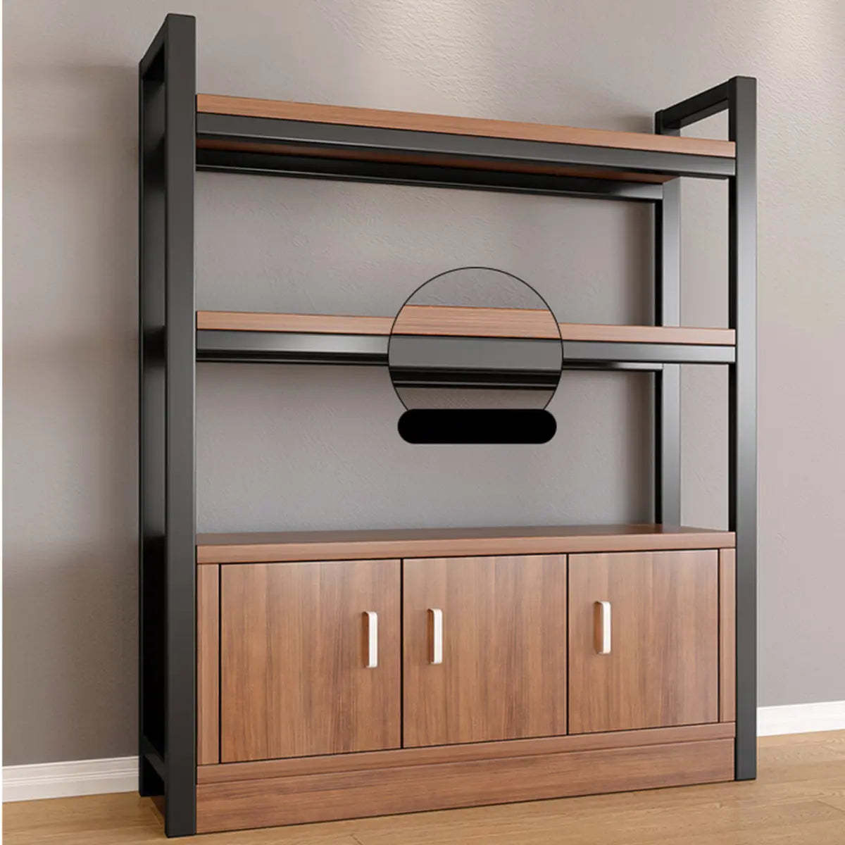 Classic Multi-Shelf Vertical Alloy Display Bookcase — Dark Walnut