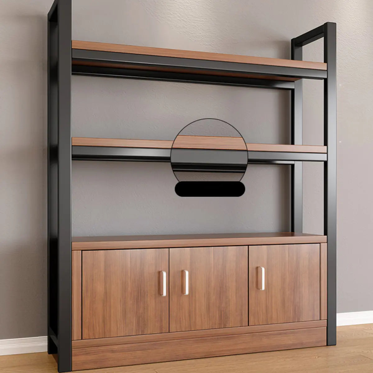 Classic Multi-Shelf Vertical Alloy Display Bookcase — Dark Walnut