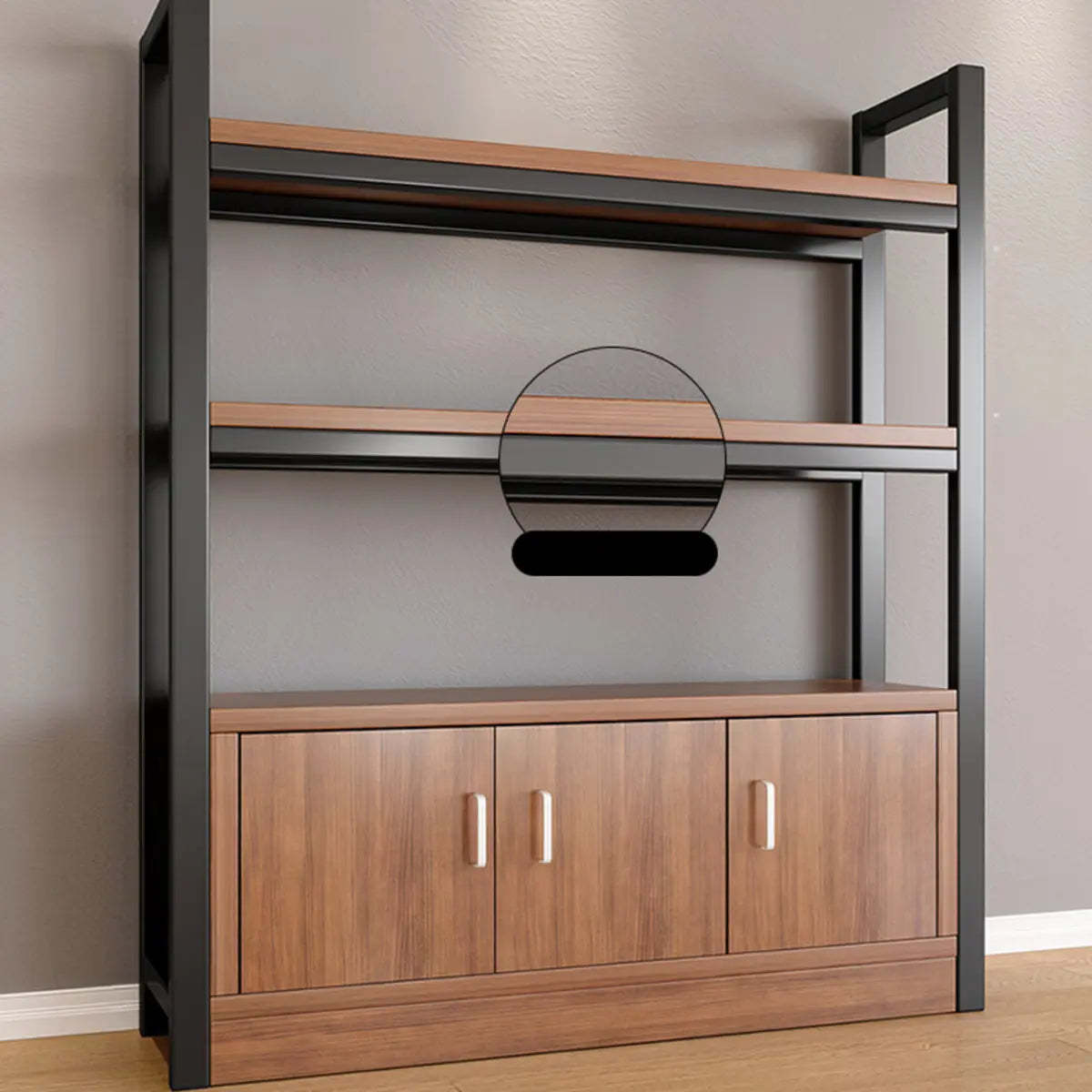 Classic Multi-Shelf Vertical Alloy Display Bookcase — Dark Walnut