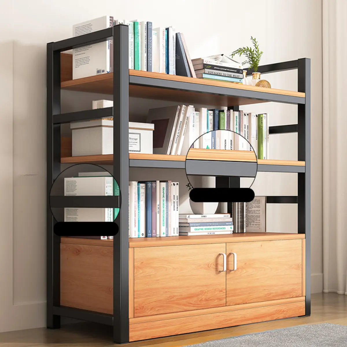 Classic Multi-Shelf Vertical Alloy Display Bookcase — Dark Walnut