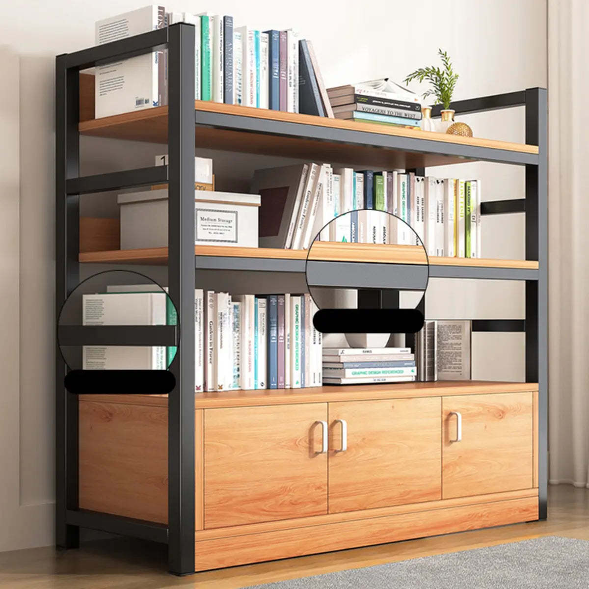 Classic Multi-Shelf Vertical Alloy Display Bookcase — Dark Walnut