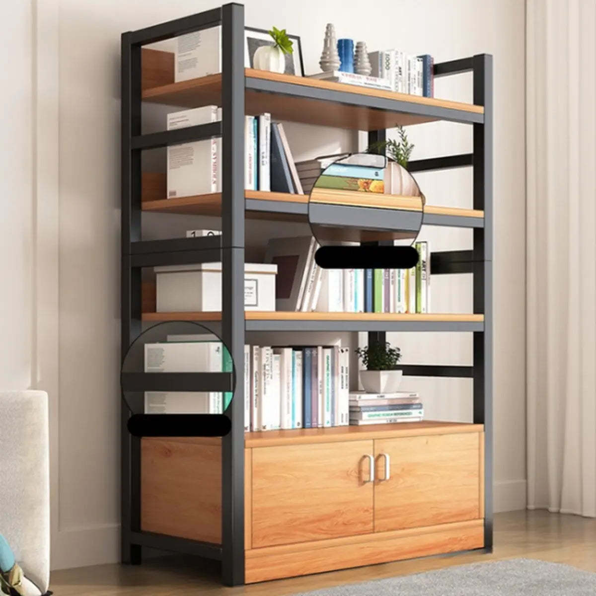 Classic Multi-Shelf Vertical Alloy Display Bookcase — Dark Walnut
