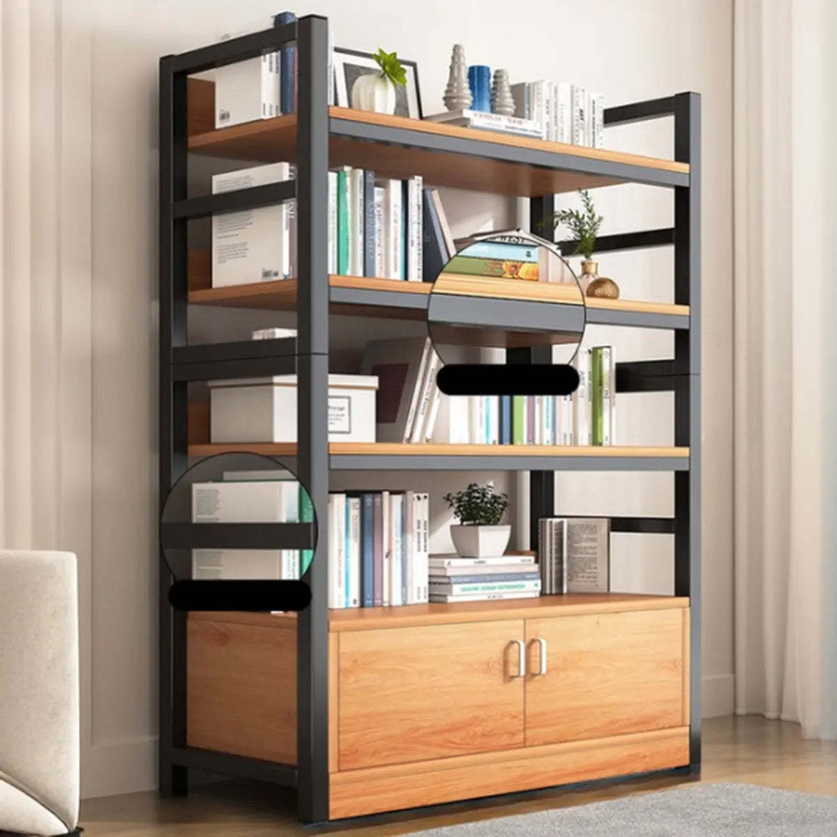 Classic Multi-Shelf Vertical Alloy Display Bookcase — Dark Walnut