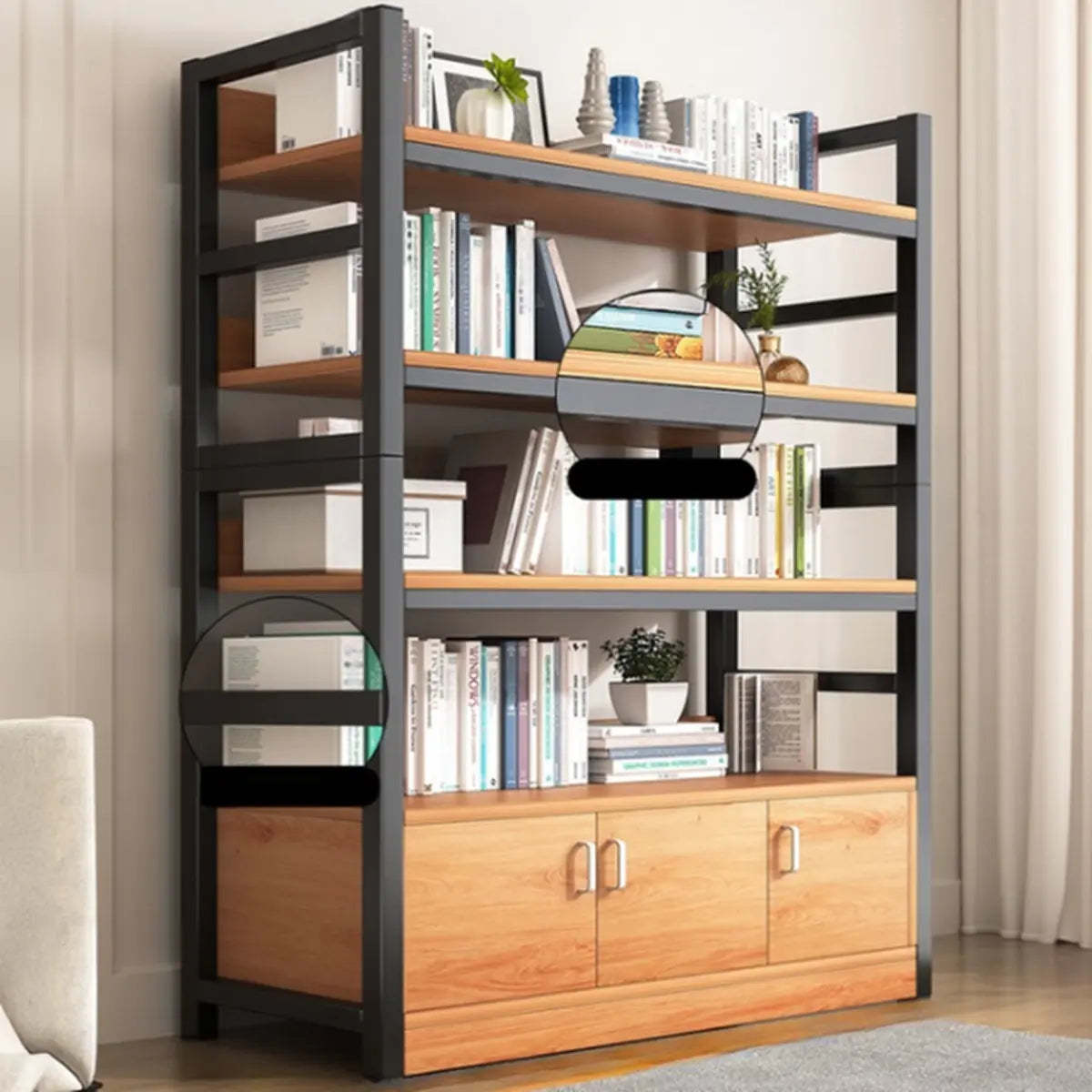 Classic Multi-Shelf Vertical Alloy Display Bookcase — Dark Walnut