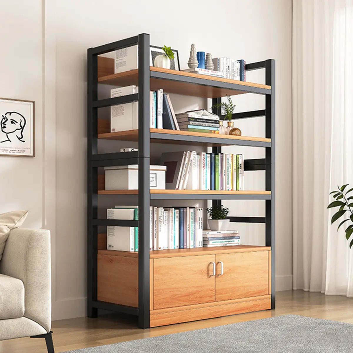 Classic Multi-Shelf Vertical Alloy Display Bookcase — Brown