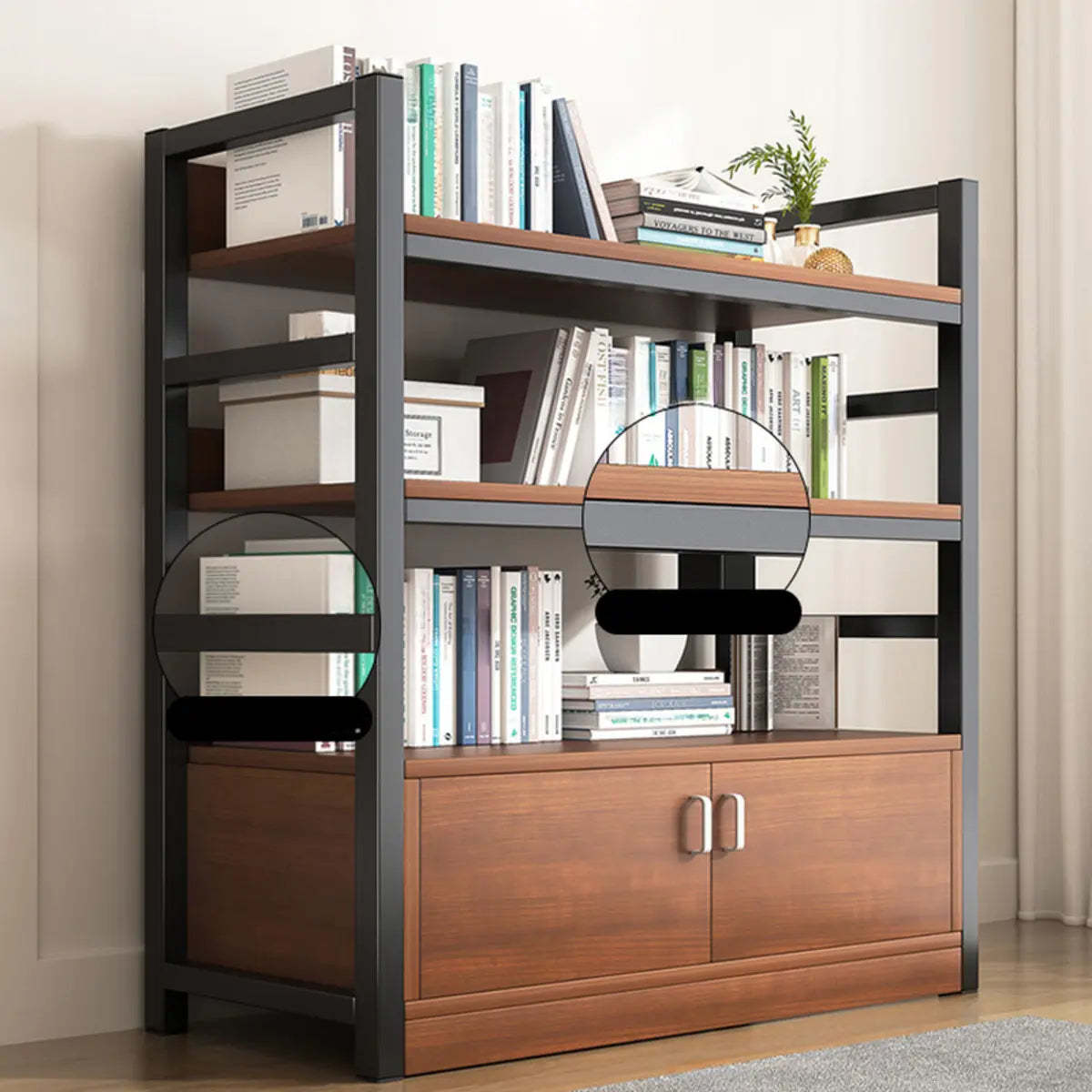 Classic Multi-Shelf Vertical Alloy Display Bookcase — Brown