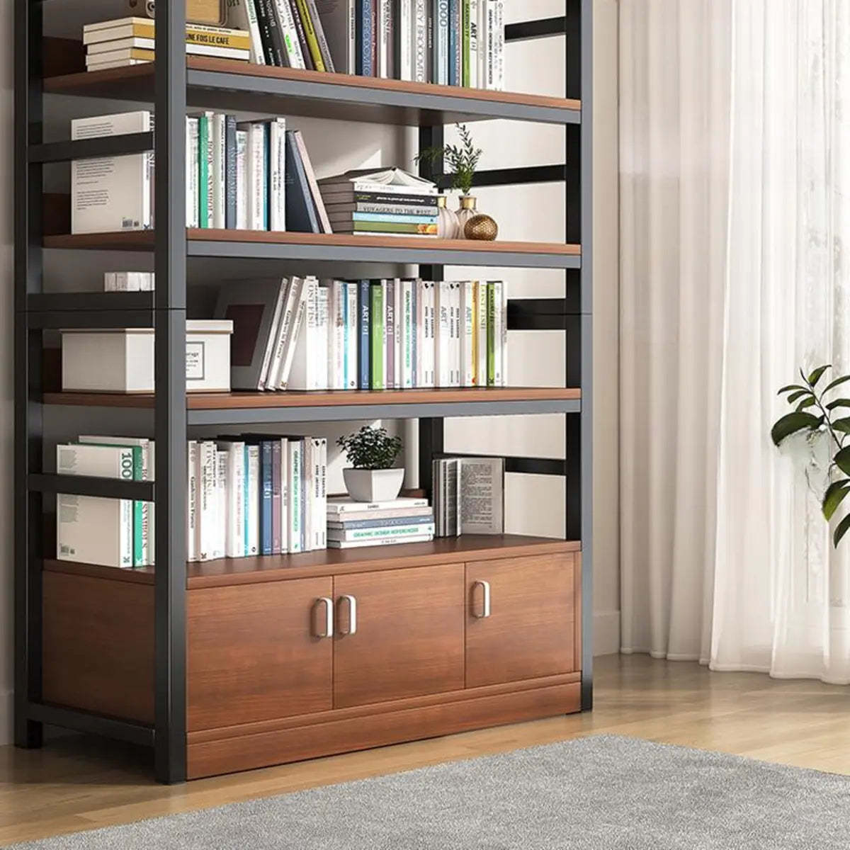 Classic Multi-Shelf Vertical Alloy Display Bookcase — Brown