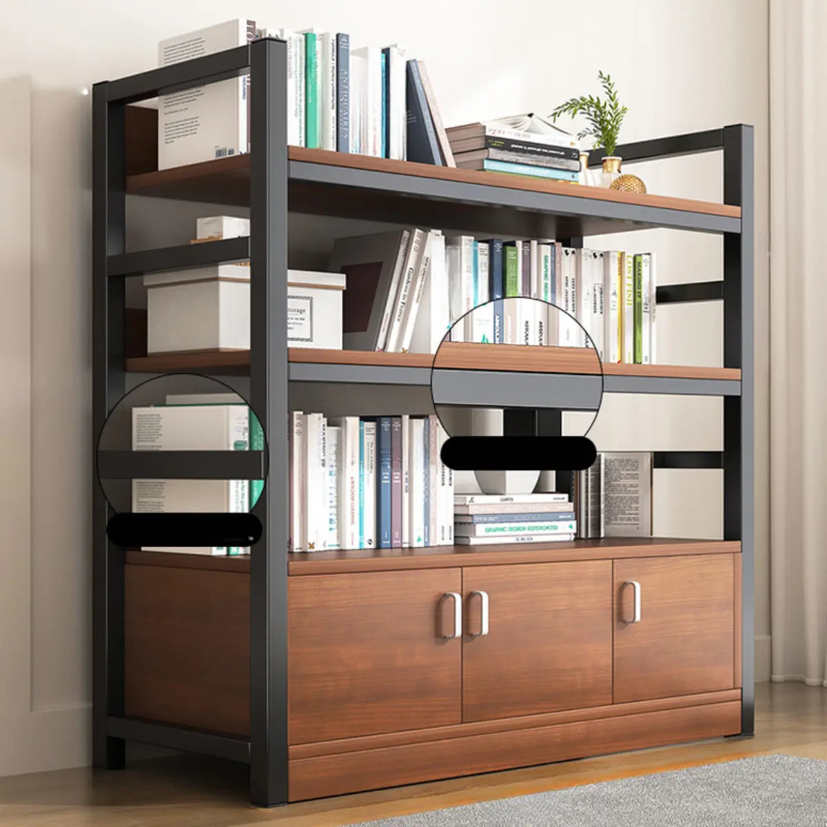 Classic Multi-Shelf Vertical Alloy Display Bookcase — Brown