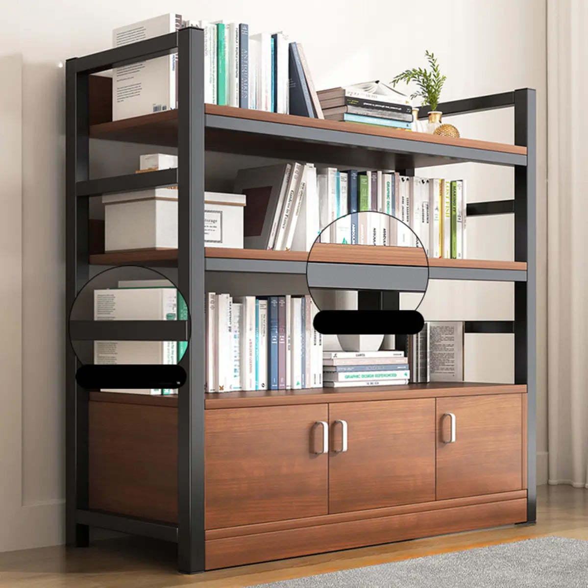 Classic Multi-Shelf Vertical Alloy Display Bookcase — Brown