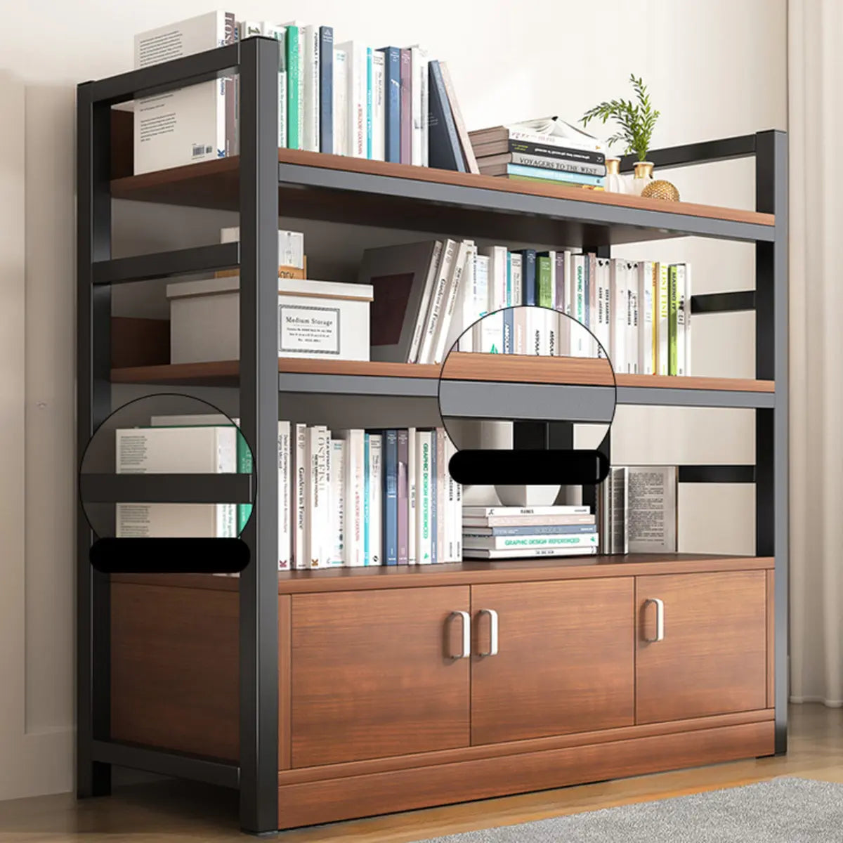 Classic Multi-Shelf Vertical Alloy Display Bookcase — Brown