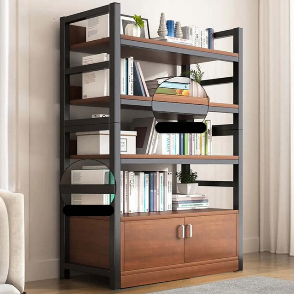 Classic Multi-Shelf Vertical Alloy Display Bookcase — Brown