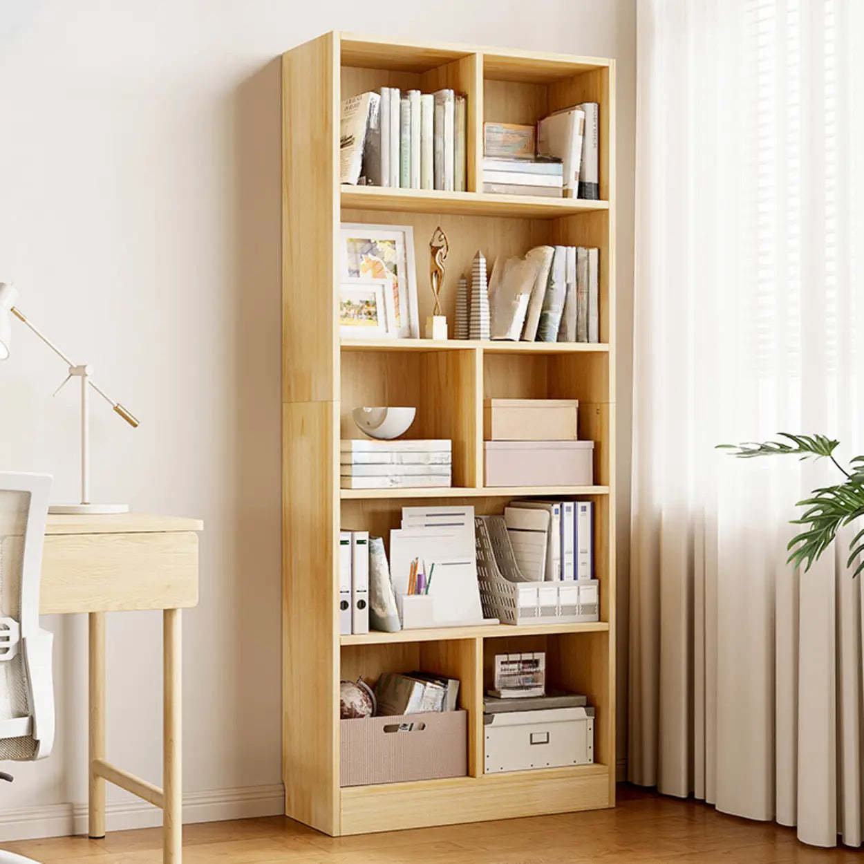 Lighom modern closed wood bookcases — 23.6" L x 9.4" W x 70.1" H / No Cabinets