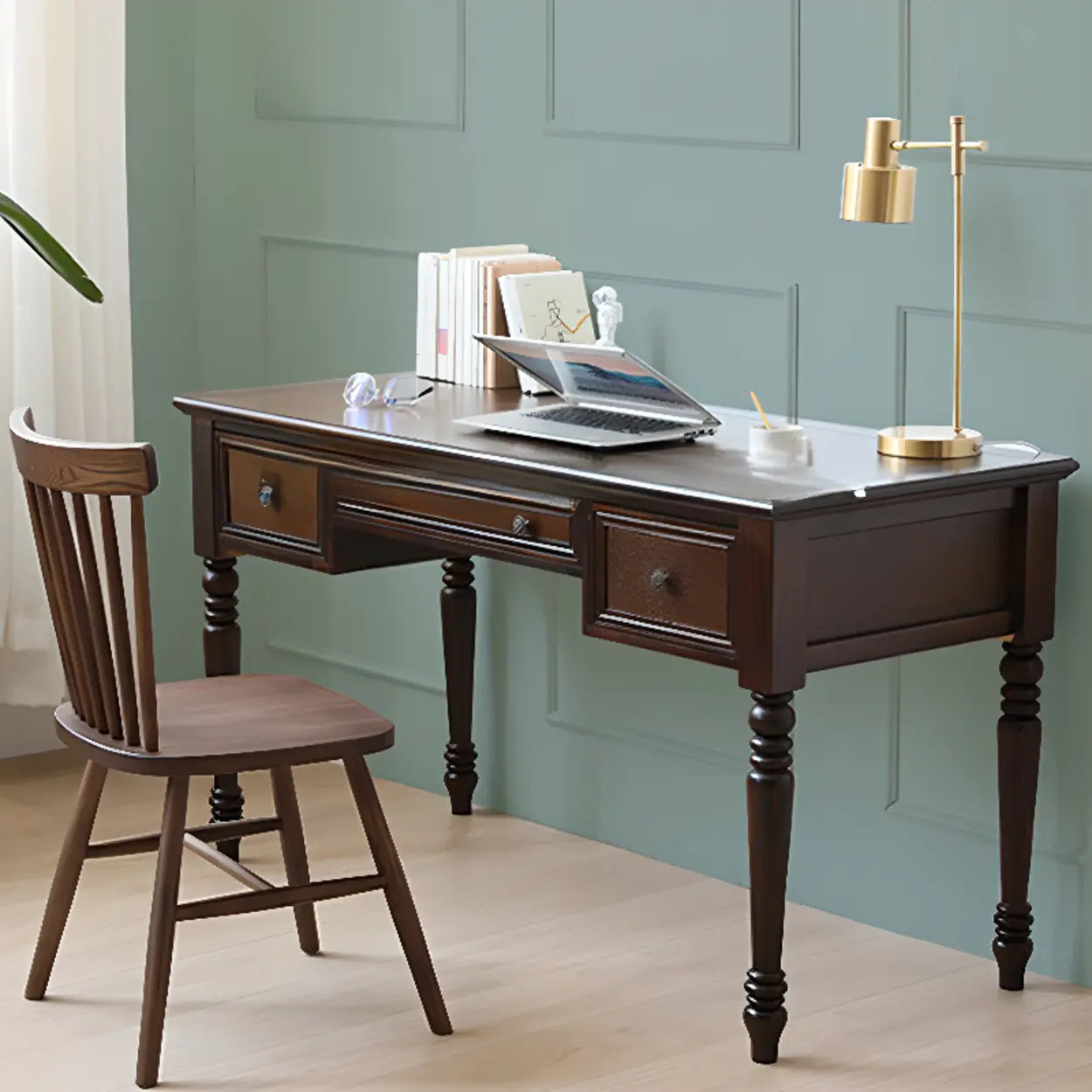 Classic Nut-Brown Wood Drawer Computer Desk