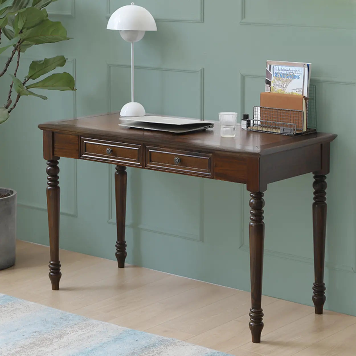 Classic Nut-Brown Wood Drawer Computer Desk — Nut-Brown / Table Only