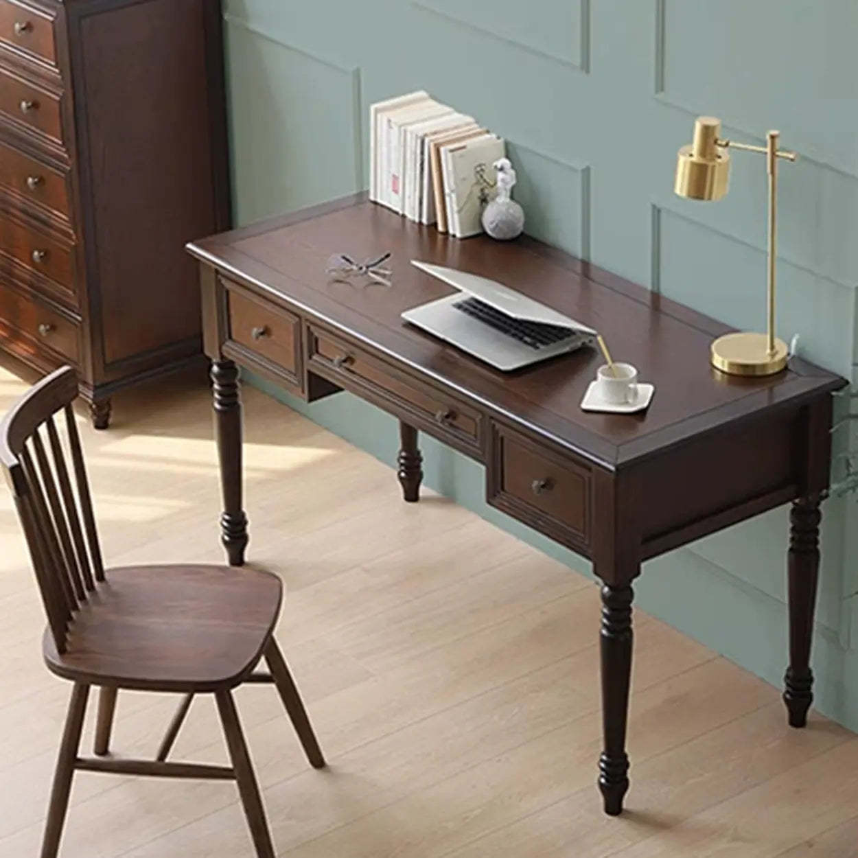 Classic Nut-Brown Wood Drawer Computer Desk