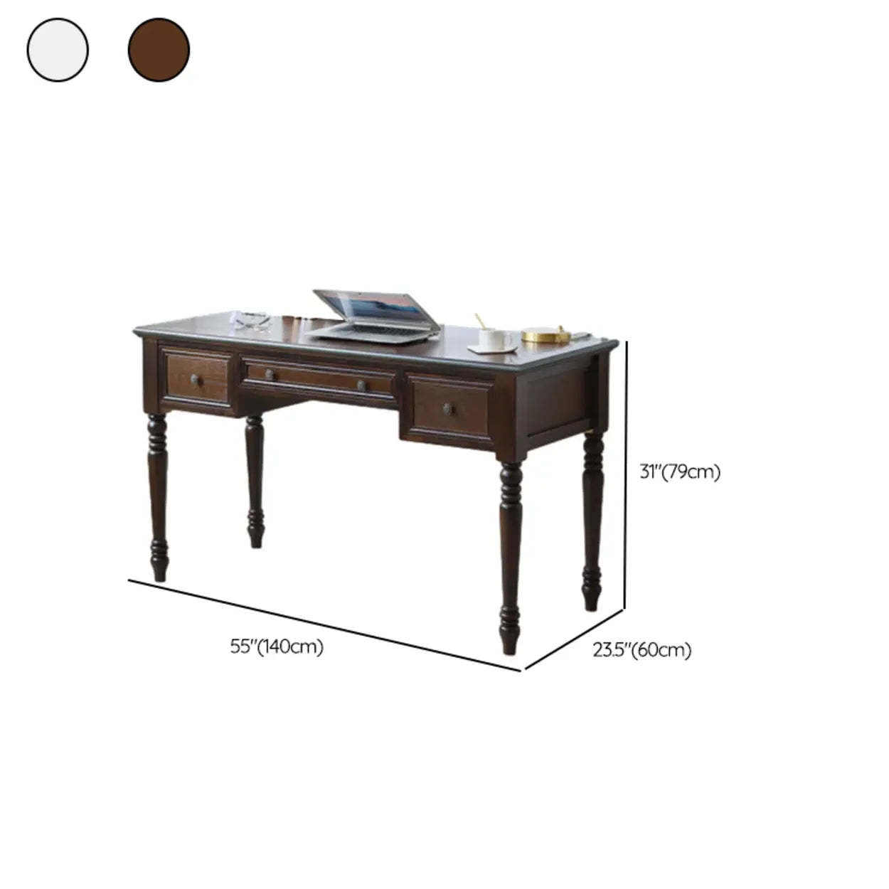 Classic Nut-Brown Wood Drawer Computer Desk