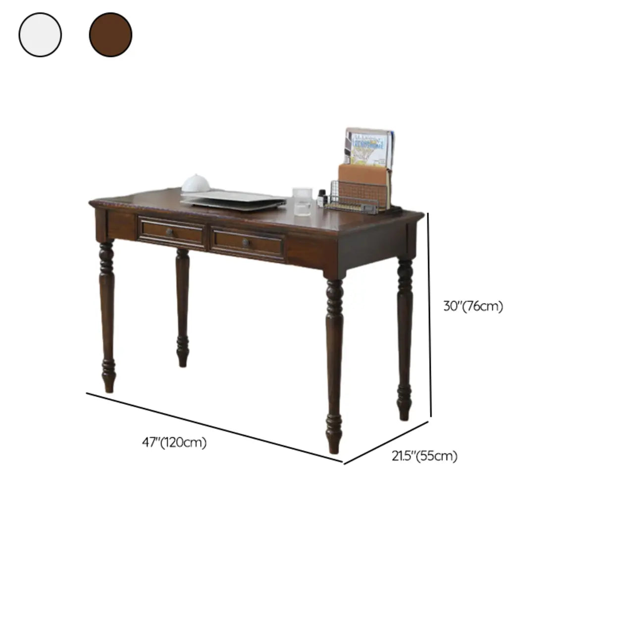 Classic Nut-Brown Wood Drawer Computer Desk