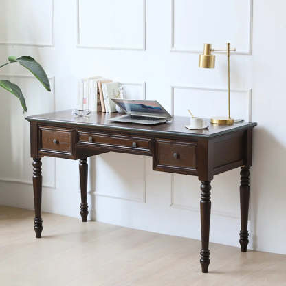 Classic Nut-Brown Wood Drawer Computer Desk — White / Table Only