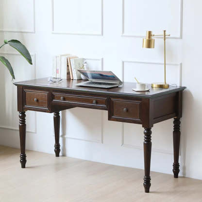 Classic Nut-Brown Wood Drawer Computer Desk — White / Table Only